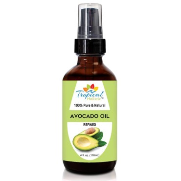 Tropical Holistic 100% Pure Organic Refined Avocado Oil, 4 oz - Virgin Cold Pressed Carrier Oil for Hair DIY, Face, Skin, Nails, Body
