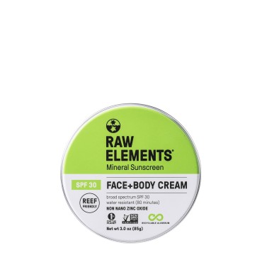 Raw Elements Face and Body All-Natural Mineral Sunscreen | Non-Nano Zinc Oxide, 95% Organic, Water Resistant, Reef Safe, Cruelty Free, SPF 30+, All Ages Safe, Moisturizing, Reusable Tin, 3oz (1-Pack)