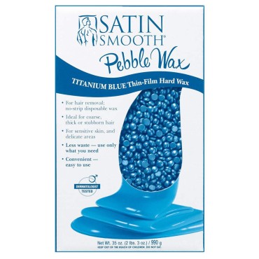 Satin Smooth Titanium Blue Pebble Wax | Thin Film Hard Wax | For Delicate Or Sensitive Skin And Thick or Stubborn Hair | 35 Oz.