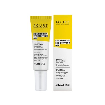 ACURE Brightening Eye Contour Gel - Eye Cream for Puffiness & Dark Area - Hydrating Seaweed & Hibiscus Extract with Soothing Argan, Witch Hazel and Aloe - Vegan Formula for All Skin Types - 0.5 Fl Oz