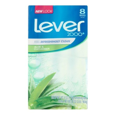 Lever 2000 Bar Soap, Aloe& Cucumber, 4 oz bars, 8 ea (Pack of 4)