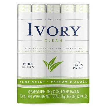Ivory Bar Soap, Bath Size, Aloe 10 ea (Pack of 4)