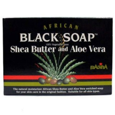Madina African Black Soap Shea Butter and Aloe Vera, 3.5 oz