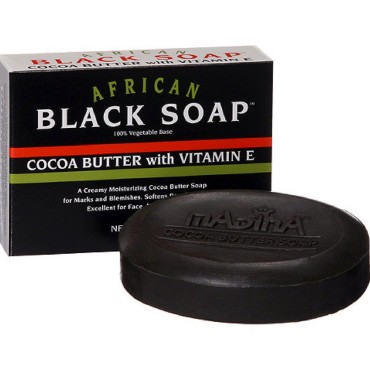 Madina African Black Soap Cocoa Butter with Vitamin E, 3.5 oz (Pack of 5)