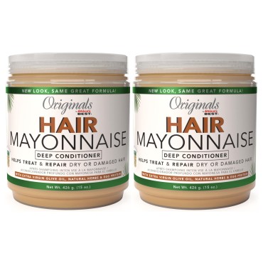 Originals By Africa's Best Hair Mayonnaise Conditioner, 2 Pack, 15 oz Jar, Enriched with Natural Botanical Herbal Extracts and Olive Oil to Deep Condition and Repair