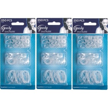 Goody 01046 Women's Ouchless Multi Clear Polyband Elastics (Pack of 3), Each Pack Includes 250 Count in 3 Assorted Sizes, No-metal Elastics Won't Snag or Damage Your Hair