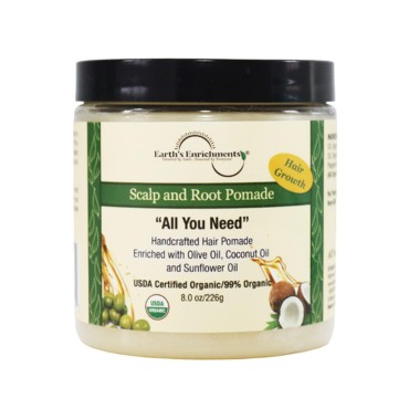 Earth's Enrichments Organic Pomade - Hair Food for Growth, Contains Tea Tree, Rosemary, Lavender Oil, Natural Grease for Thick, Straight, Curly, Wavy, Thin Hair, Women, Men, Kids, USDA, 8oz