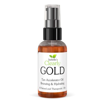 Isabella's Clearly GOLD, 100% Natural Tanning Oil with Bronzer | Moisturizing Sun Tan Accelerator Body Oil for a Healthy Bronze Glow with Olive, Carrot Seed and Coconut | Made in USA (2 Oz)