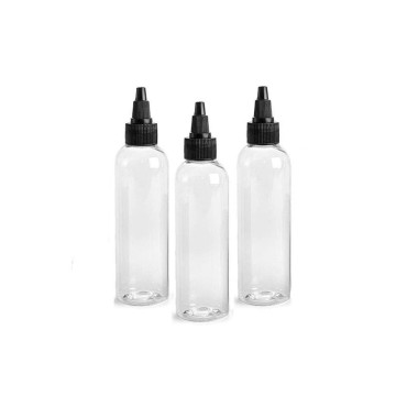 Clear PET Cosmo Plastic Bottle (PBA Free) 4 Oz w/Black Squeeze Top Screw-On Dispenser (3 Bottle Pack) by Grand Parfums