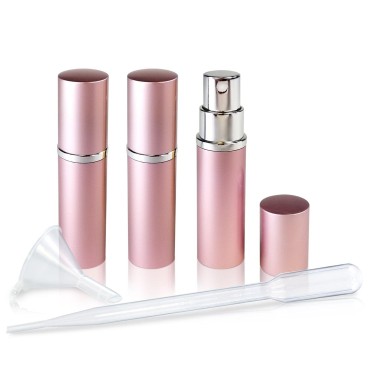 L'AUTRE PEAU Refillable Perfume & Cologne Fine Mist Atomizers with Metallic Exterior & Glass Interior - 5ml Portable Travel Size - 3ml Squeeze Transfer Pipette Included (3 Pack, Pink)