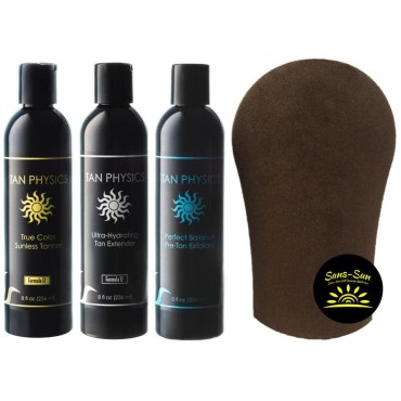 Tan Physics True Color Combo w/Tanning Mitt - Exfoliator, Extender and Tanner all in ONE package comes with Tanning Mitt by Sans-Sun