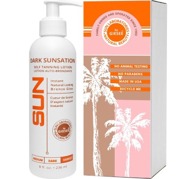 Sun Laboratories By Giesee Dark Sunsation Tinted Self Tanning Lotion 8 oz - Dark To Very Dark Fake Tan, Natural Self Tan, Non-Toxic Self Tanner, Sunless Tanning Lotion, Face & Body Bronzer