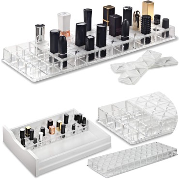 byAlegory Acrylic Lipstick Makeup Organizer W/Removable Silicone Support Inserts | 48 Space Cosmetic Storage Fits Most Drawers (CLEAR)