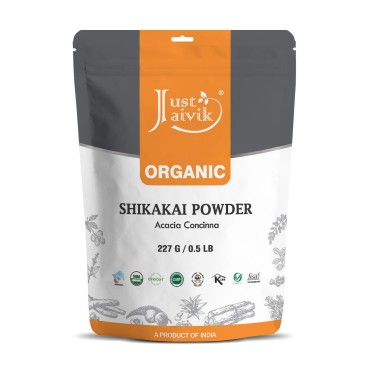 Just Jaivik 100% Organic Shikakai Powder - Certified Organic by OneCert Asia, 227 gms / 1/2 LB Pound / 08 Oz - Acacia Concina - (AN USDA Organic Herb)