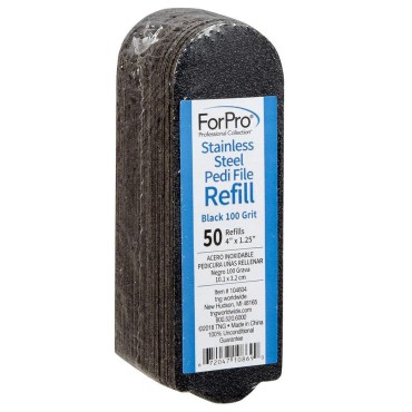 ForPro Professional Collection Stainless Steel Pedi File Refill, 100 Grit, Black, EZ-Strip Peel Pedicure Refill Pads, 1.25 W x 4 L, 50-Count
