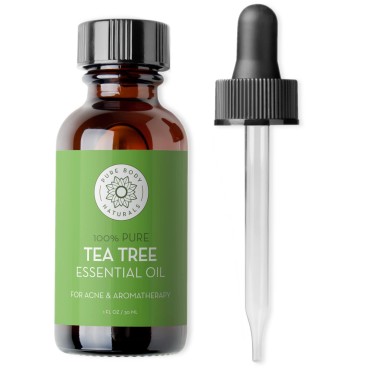 Tea Tree Essential Oil, 1 Fl Oz with Dropper - Undiluted Therapeutic Grade for Your Face, Skin, Hair and Diffuser - 100% Pure Melaleuca Oil for Acne, Toenails - by Pure Body Naturals