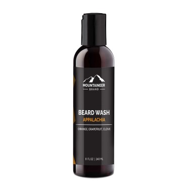 Mountaineer Brand Beard Wash For Men | 100% Natural Beard Shampoo | Thick Cleaning Softening Lather | Grooming Treatment with Orange, Grapefruit, Clove Essential Oils | Appalachia Scent 8oz