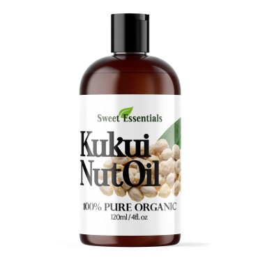 100% Organic Kukui Nut Oil | Imported From Hawaii | Various Sizes | 100% Pure | Cold-Pressed | Natural Moisturizer for Skin, Hair and Face | By Sweet Essentials (4 fl oz)