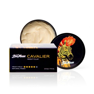BluMaan Cavalier Heavy Clay - Men's Strong Hold Hair Clay Creates Texture and Volume (2.5 oz) - Natural Matte Finish with Organic Oils - Controls Normal, Thick and Wavy Hair