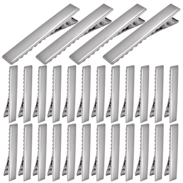 BronaGrand 100 Pieces Alligator Hair Clip Flat Top with Teeth Silver (1.77 Inch)