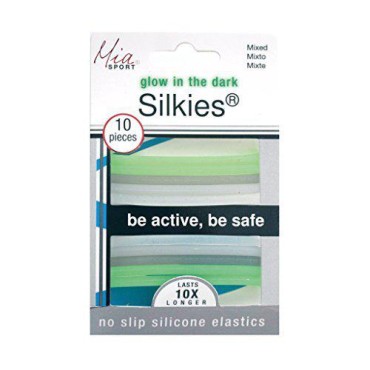 Mia Silkies Silicone Hair Elastics That Glow In The Dark, Be Active Be Safe, Translucent Grey, Clear, Green Colors-Lasts 10 Times Longer Than Regular Rubber Bands, Women And Girls No Slip 10 pcs