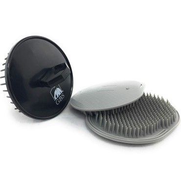 G.B.S Head Shampoo Scalp Massager Brush and Soft Palm Pocket Comb for All Hair Types, Pack of 3 (1 Black and 2 Gray) Made in U.S.A
