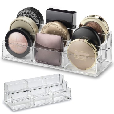 byAlegory Acrylic Tiered (Bronzer, Highlighter, Powder, Blush) Compact Makeup Organizer | 9 Space 3 Tier Cosmetic Storage (CLEAR)