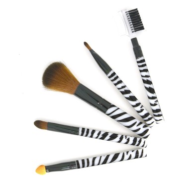 Perfect Makeup Set Zebra Print (5pc Professional & Personal Cosmetic Make up Brushes Set Kit)