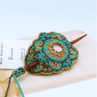 BEAUTIFUL Beaded Hair Barrette with Wood Stick (Turquoise)
