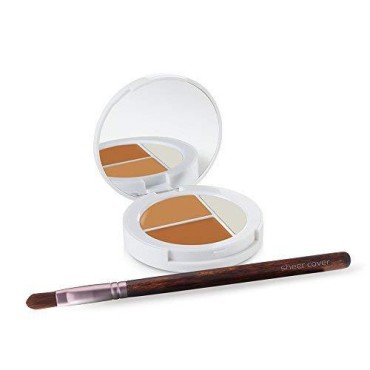 Sheer Cover Studio Conceal & Brighten Concealer- Highlight Trio Tan/Dark Shade Two-Toned Concealers Shimmering Highlighter Tan/Dark Shade with Concealer Brush