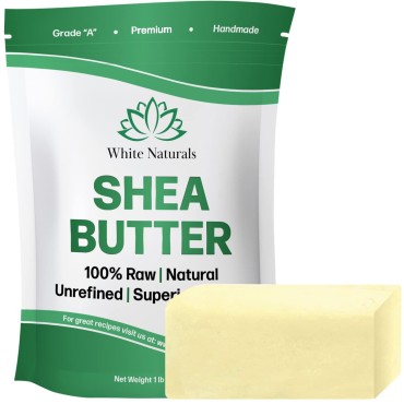 White Naturals Raw Organic Shea Butter 1 lb, Pure, Unrefined, African Grade A, Great Skin Moisturizer, Perfect for Body, Face, Hair And DIY Lip Balm, Whipped Body Butter, Lotion, Cream, 16oz Block