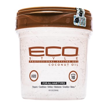 Eco Style Coconut Oil Styling Gel - Adds Luster and Moisturizes Hair - Weightless Styling and Superior Hold - Prevents Breakage and Split Ends - Promotes Scalp Health - Ideal for all Hair - 8 oz