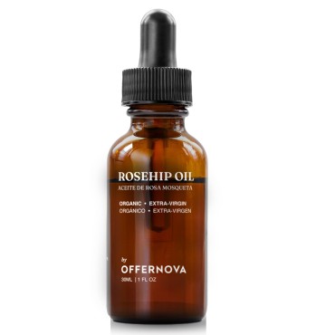 Offernova Organic Rosa de Mosqueta- USDA Certified Rosehip Seed Oil Pure Cold Pressed, for Scars, Stretch Marks, Fine Lines & Wrinkles - Gua Sha massage, Face, Hair, for All Skin Types