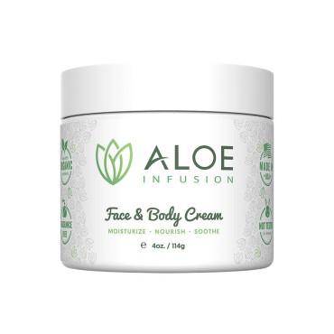Aloe Infusion Body and Face Moisturizer - All Natural Eczema Cream for Itchy Dry Skin, Sensitive Skin, Acne and Psoriasis - Organic Aloe Vera, Shea Butter, Coenzyme Q10, Grape Seed Oil, Kukui Nut Oil
