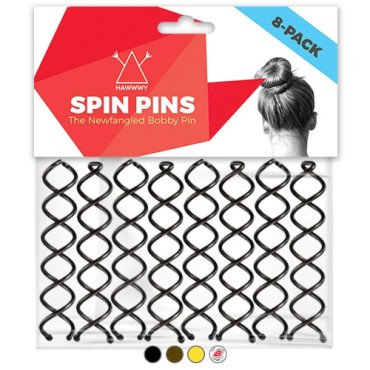 Hawwwy Spiral Bobby Pins 8 Pack Spin Pins, Easy & Fast Bun Maker Twist Hair Pins for Women Kids, Updo Hair Accessories, Messy Bun Tool, Perfect Small Bun Bobbypins Bobbie Fashion (Black 2 Inches)