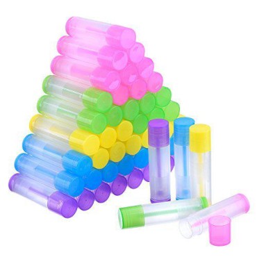 eBoot 50 Pieces Lip Balm Empty Container Clear Tubes with Twist Bottom and Top Cap, 3/16 Oz (5.5 ml) (Multicolor)