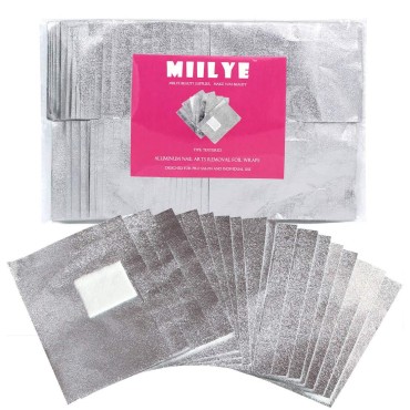 MIILYE Nail Polish Remover Foil Wraps for Acrylic/Dip Powder/UV/Gel/Polish Varnish Soak-off Removal, with Pre-attached Lint Free Pad (100x Gel Nail Polish Remover Wraps)