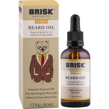 Brisk Beard Grooming Oil Liquid, Citrus for Beard Hair, 1.7 Oz