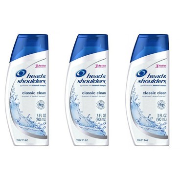 Head and Shoulders Classic Clean Anti-Dandruff Shampoo 3 oz Travel Size (Pack of 3)