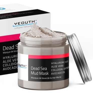 YEOUTH Dead Sea Mud Masks for face with Hyaluronic Acid, Mask for Face Pores, Wrinkles, Acne & Dark Spots, Anti Aging Masks for Women & Mens Facial Mask Skin Care