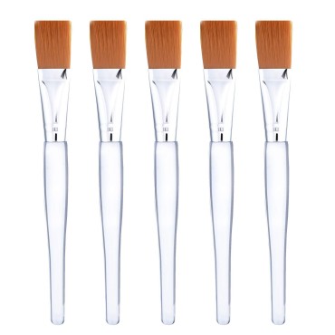 Facial Mask Brush Makeup Brushes Cosmetic Tools with Clear Plastic Handle, 5 Pack (Silver with Yellow Brush)