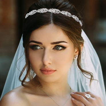 Oriamour Ammei Flower Design Rhinestone Crystal Wedding Headband Bridal Headpieces Simple Design Bridal Headband (Silver)