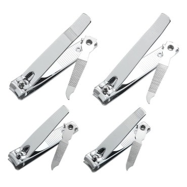 4 Pcs Professional Stainless Steel Toenail Clipper and Fingernails by QLL - Swing Out Nail Cleaner/File - Sharpest Stainless Steel Clipper - Wide Easy Press Lever - Nail Cutter