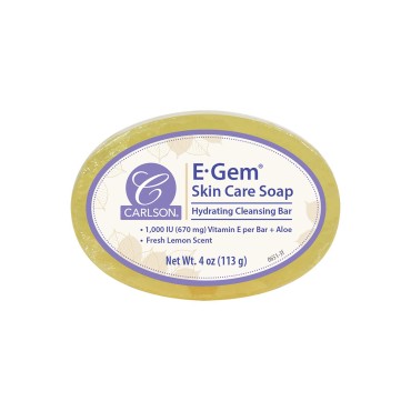 Carlson E-Gem Skin Care Soap, 1000 IU (670 mg) Vitamin E, with Aloe, Hydrating Cleansing Bar, Fresh Lemon Scent, 1 Bar (4 oz)