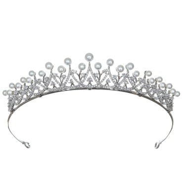 SAMKY Princess Cubic Zirconia Crystal Platinum Plated Pearl Bridal Tiara Crown T1265