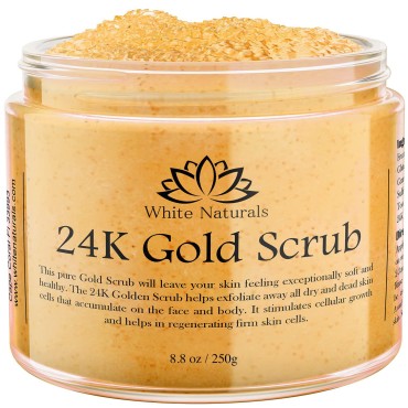 24K Gold Scrub, Exfoliate Face & Body Salt Scrub With Anti-Aging Properties, Removes Dead Skin Cells, Reduce Wrinkles, Pore Cleanser, Shower Scrub For Men & Women