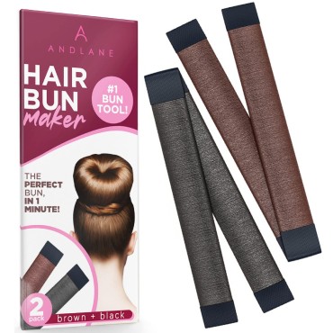 Andlane Hair Bun Maker French Twist Hair Fold Wrap Snap - Ballet Bun for Women and Kids (1 Black, 1 Brown)