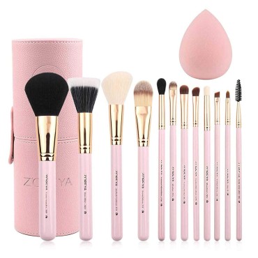 Z'OREYA Makeup Brush Set 12pcs Pink Synthetic Make...