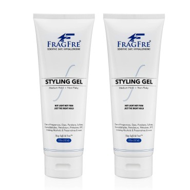 FRAGFRE Hair Styling Gel 8 oz (2-Pack Gift Set) Medium Hold - Fragrance Free Hypoallergenic - Irritation Free Styling Gel for Sensitive Skin - for Men Women Children - Gluten Free Vegan Cruelty Free