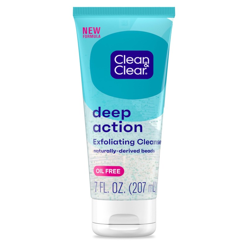 Clean & Clear Oil-Free Deep Action Exfoliating Facial Scrub, Cooling Face Wash for Deep Pore Cleansing, 7 oz